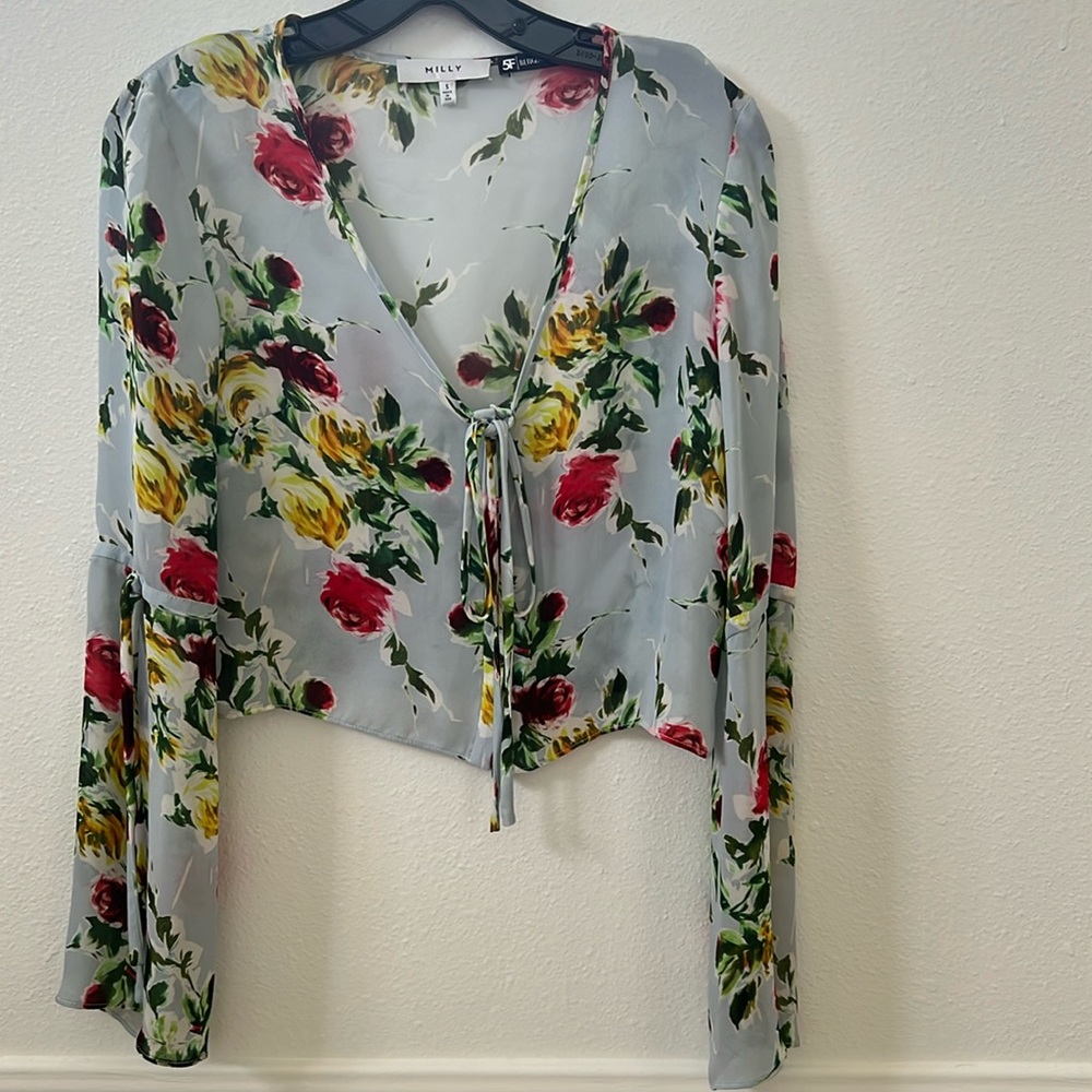 Milly S floral silk cropped blouse